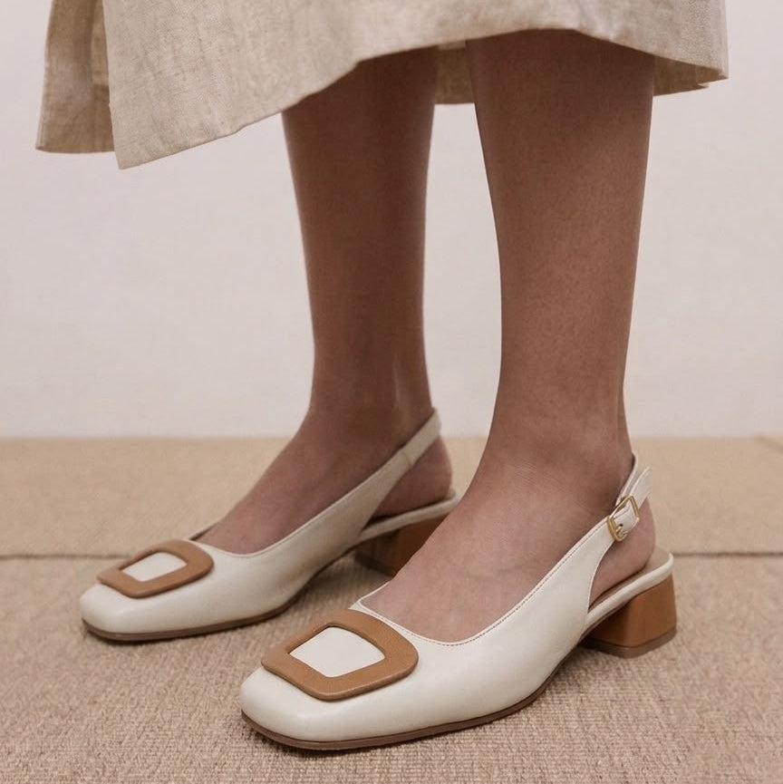Slingback in pelle bicolor