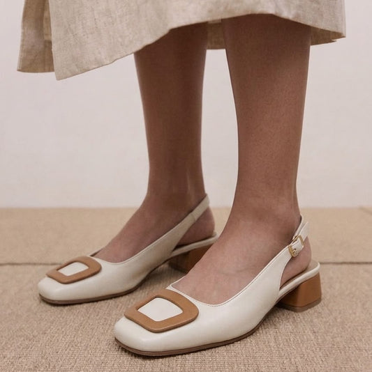 Slingback in pelle bicolor