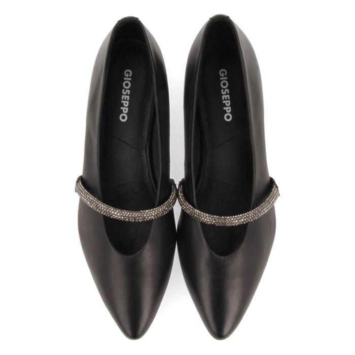 BALLERINE NERE IN PELLE CON DETTAGLIO DI CINTURINO CON STRASS DA DONNA LAMLASH