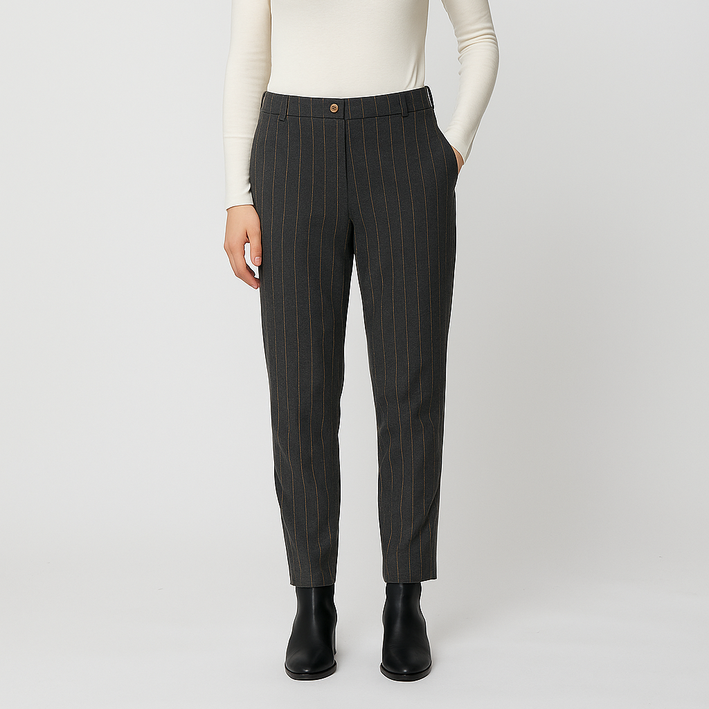 Pantalone gessato - grigio/beige