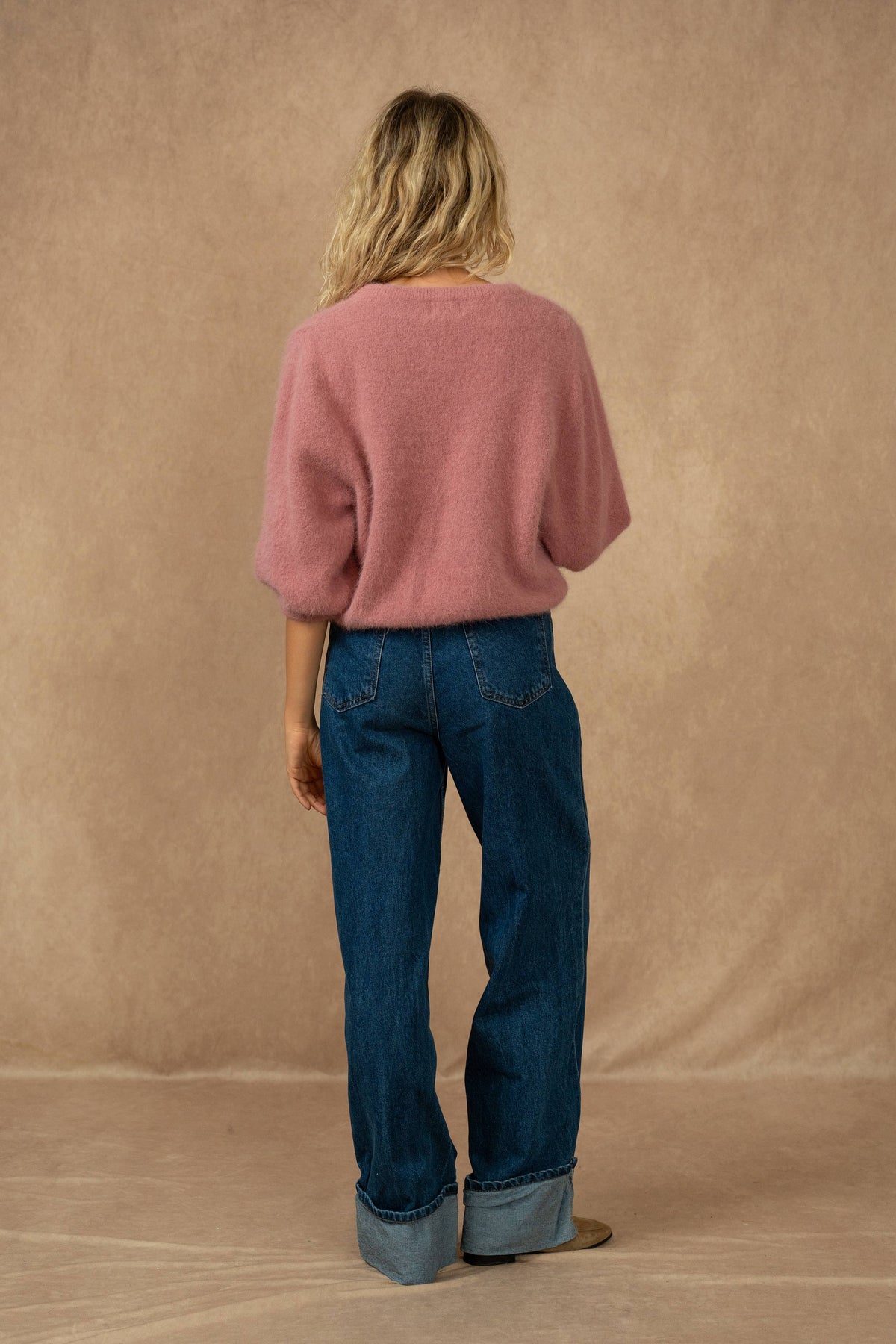 Cardigan abbottonato, maniche 3/4, in 30% angora: Bleu marine / Taille unique