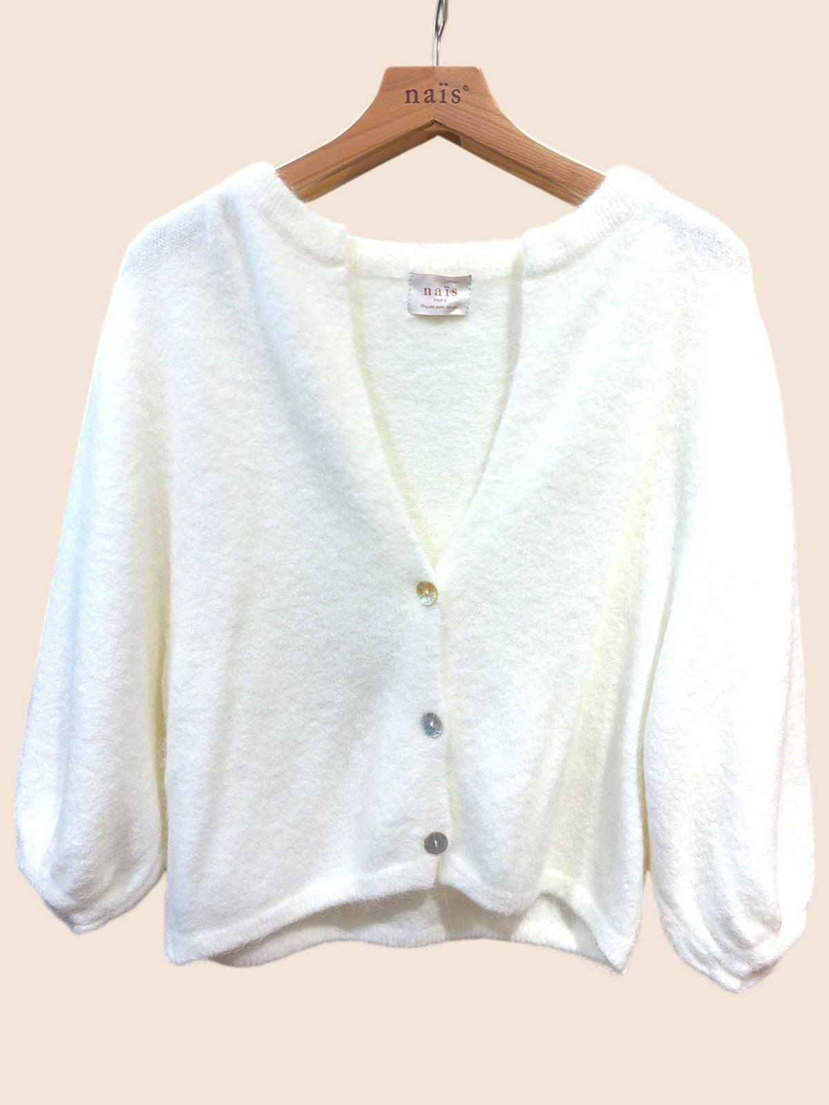 Cardigan abbottonato, maniche 3/4, in 30% angora: Bleu marine / Taille unique