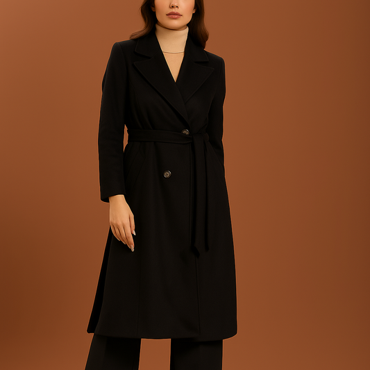 Cappotto lungo con cinta - nero