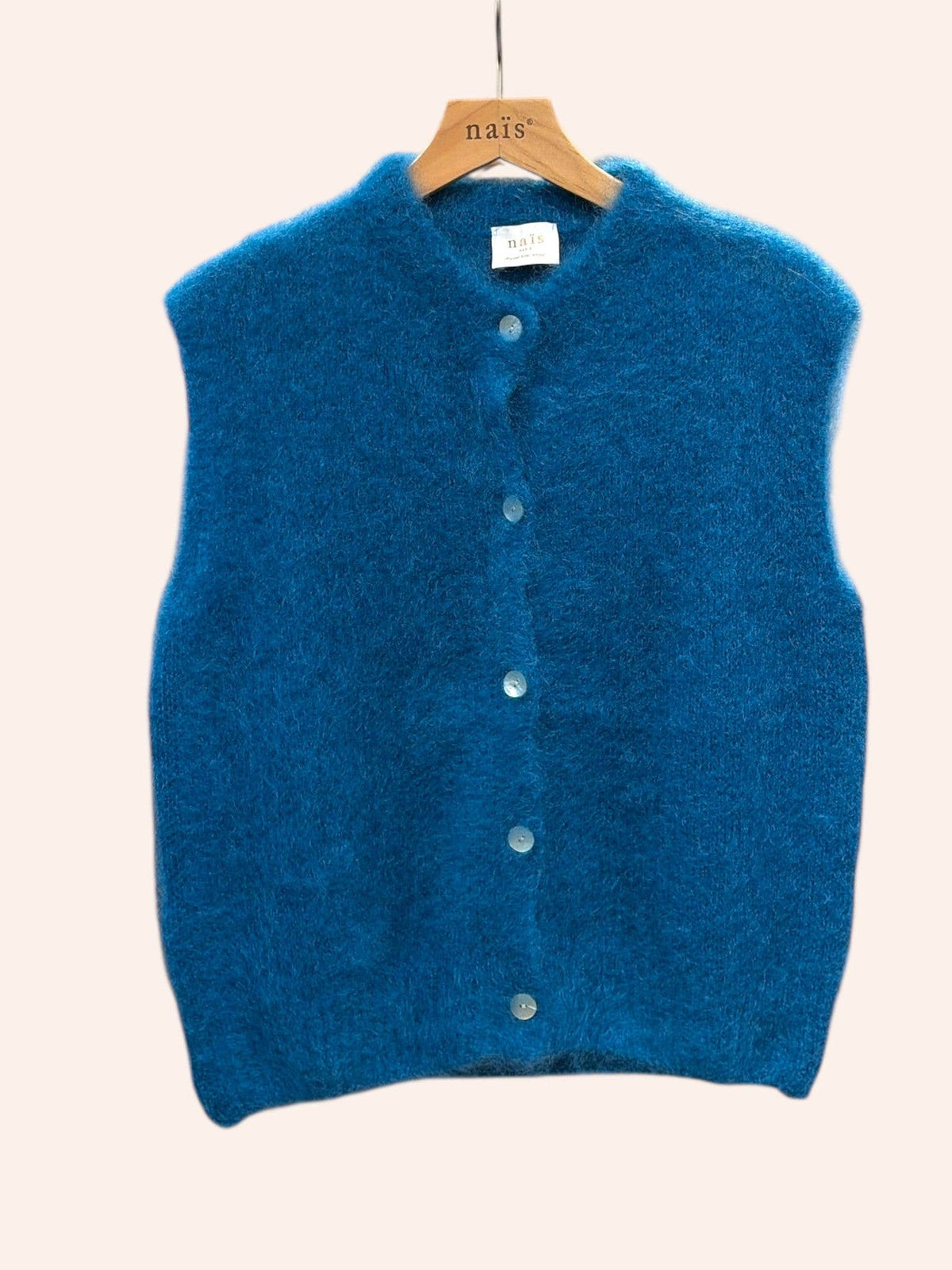 Gilet senza maniche con bottoni e collo tondo in 80% mohair kid