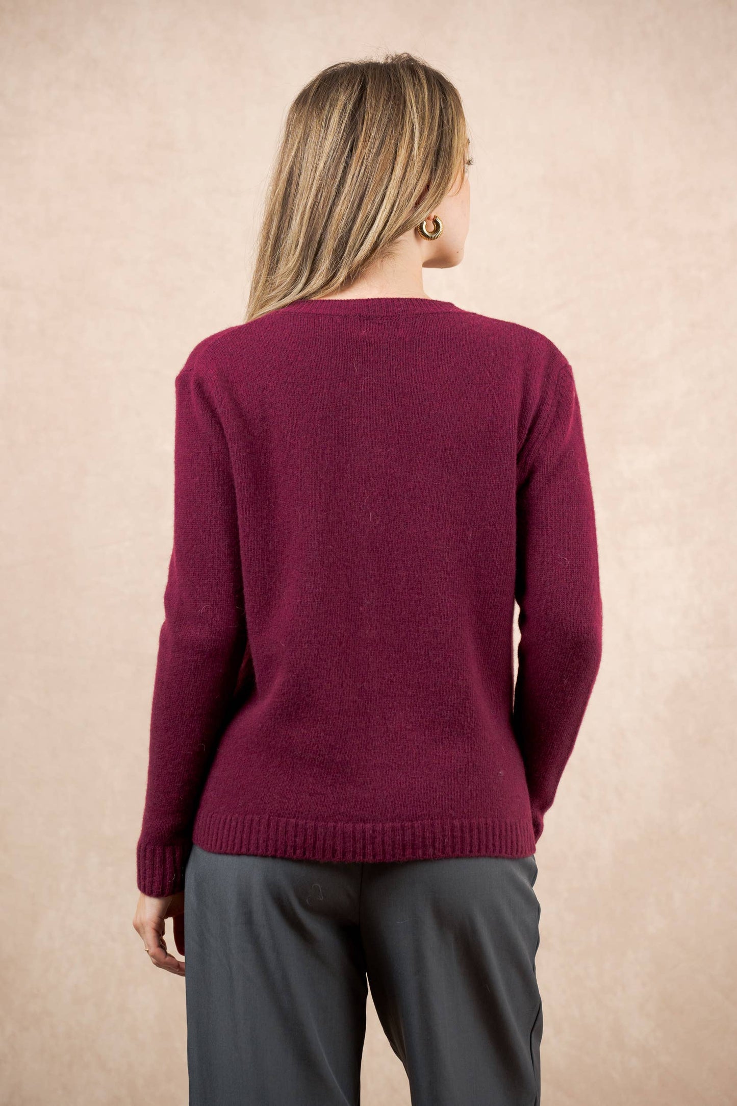Cardigan girocollo con bottoni 100% lana merino extrafine: Bleu marine / Taglia unica