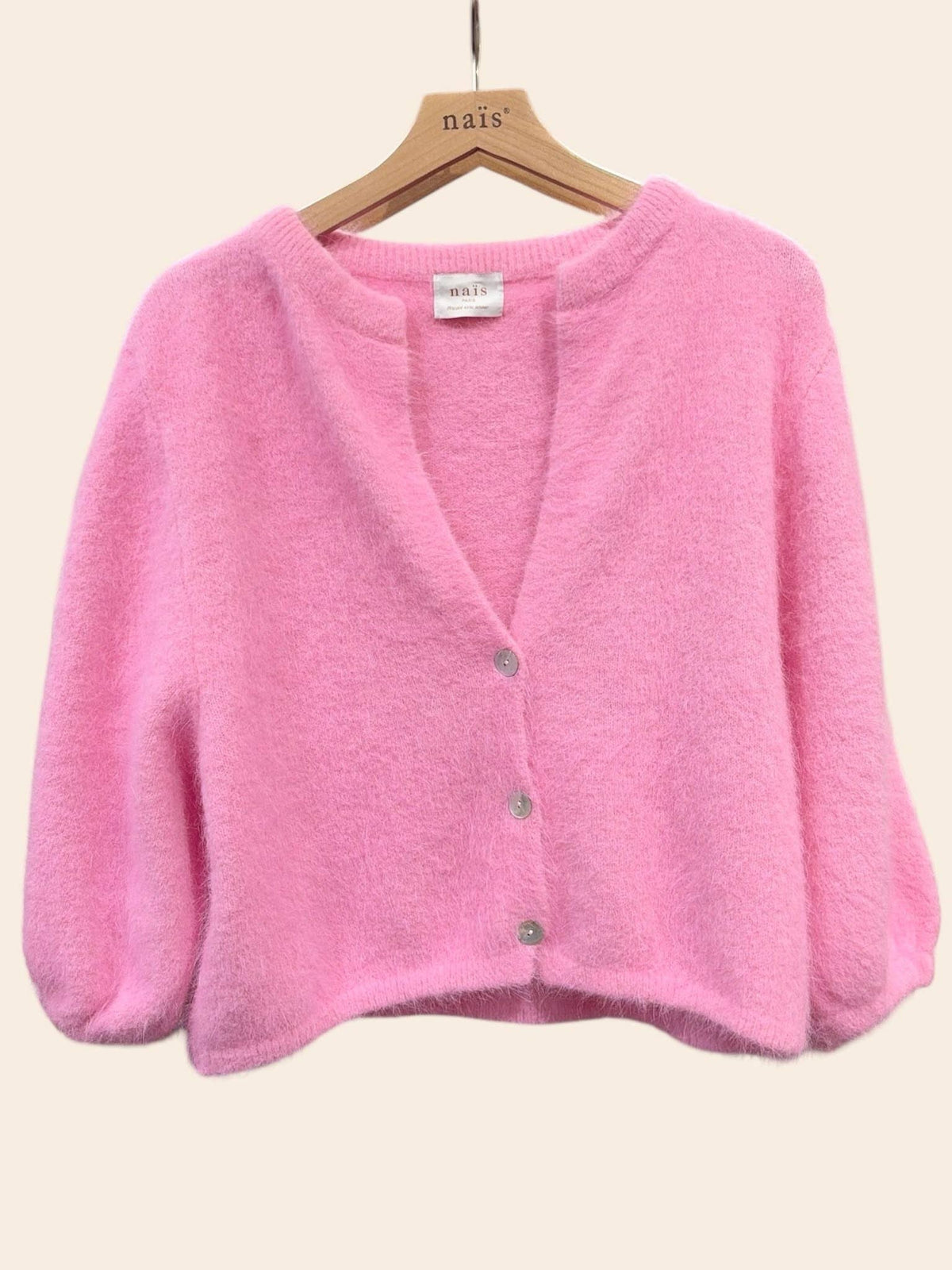Cardigan abbottonato, maniche 3/4, in 30% angora: Bleu marine / Taille unique