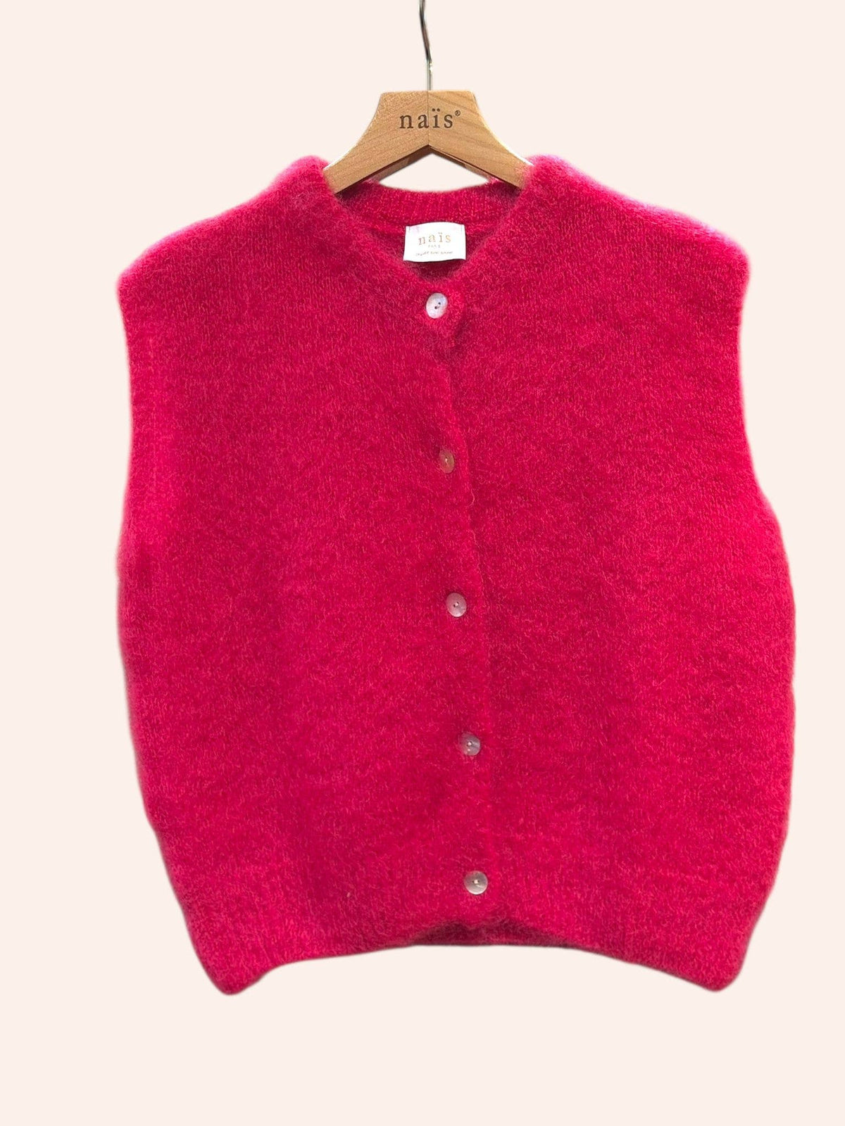 Gilet senza maniche con bottoni e collo tondo in 80% mohair kid