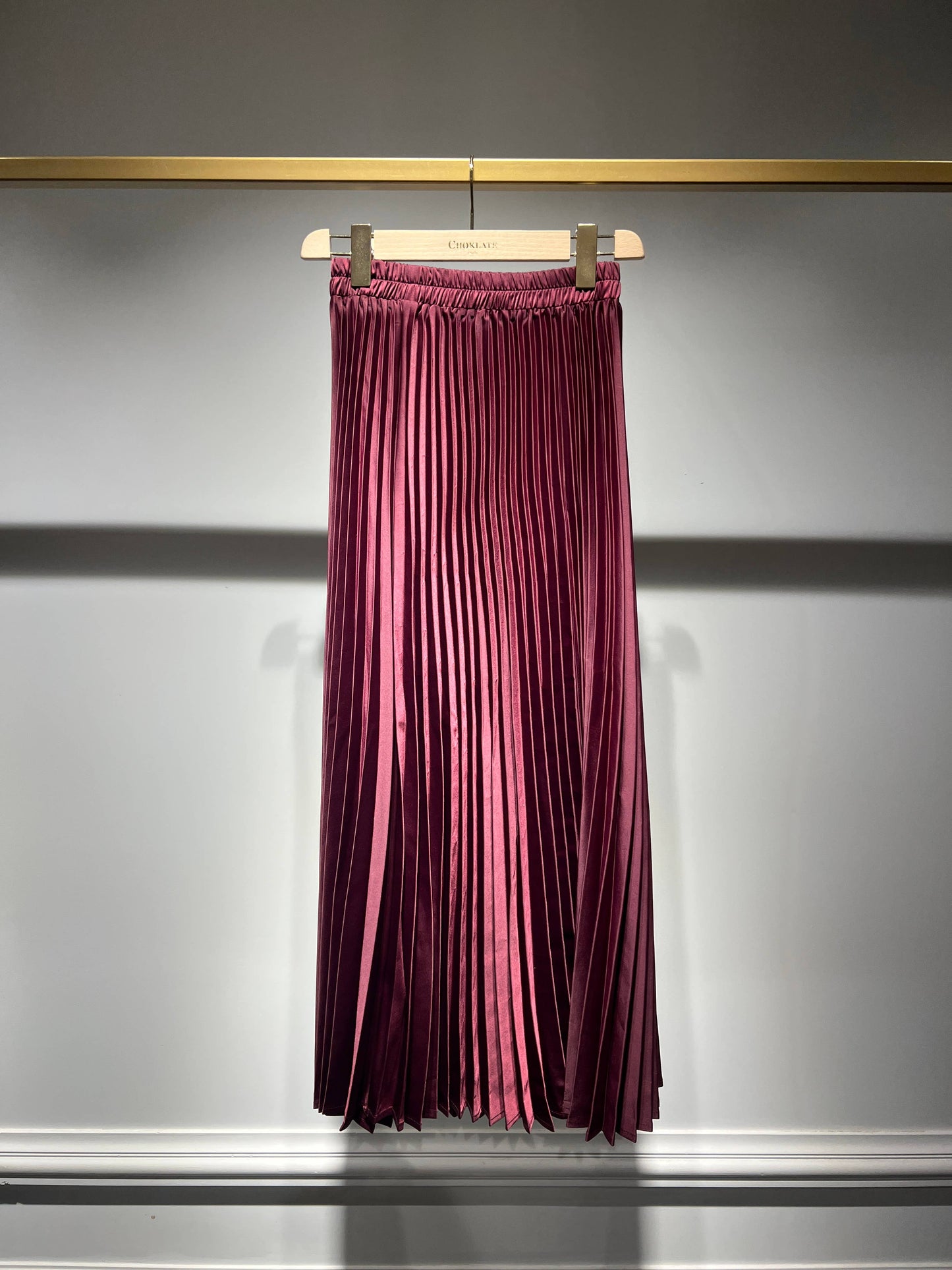 Gonna plissettata in satin tinta unita - Bordeaux