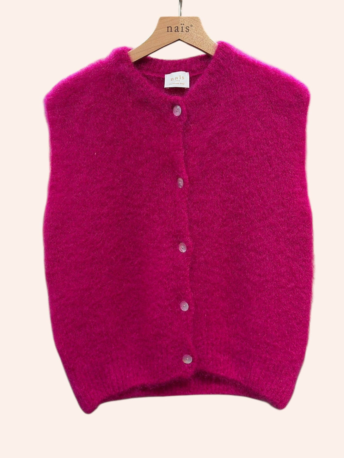 Gilet senza maniche con bottoni e collo tondo in 80% mohair kid