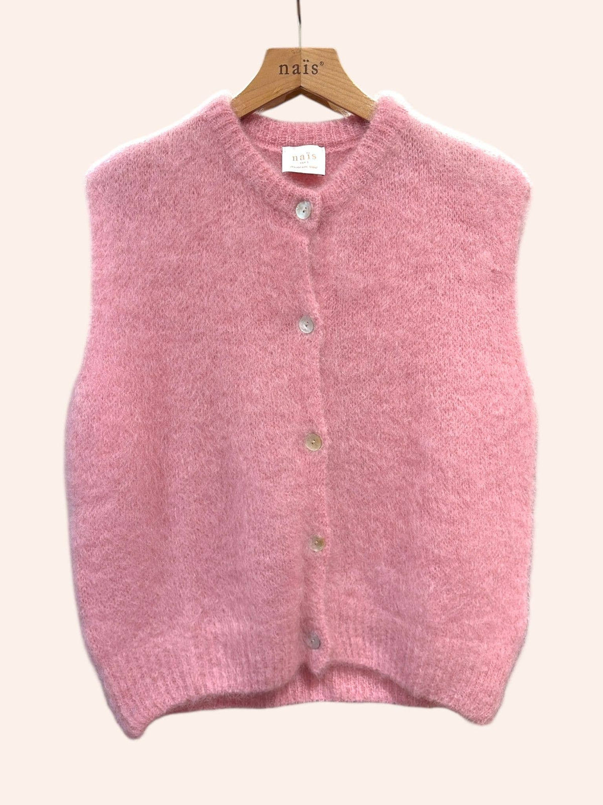 Gilet senza maniche con bottoni e collo tondo in 80% mohair kid