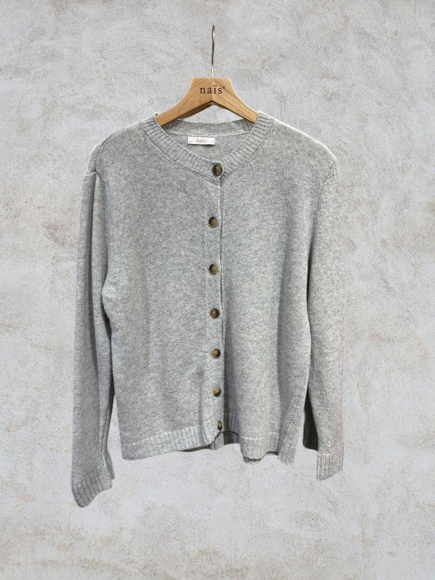 Cardigan girocollo con bottoni 100% lana merino extrafine: Bleu marine / Taglia unica
