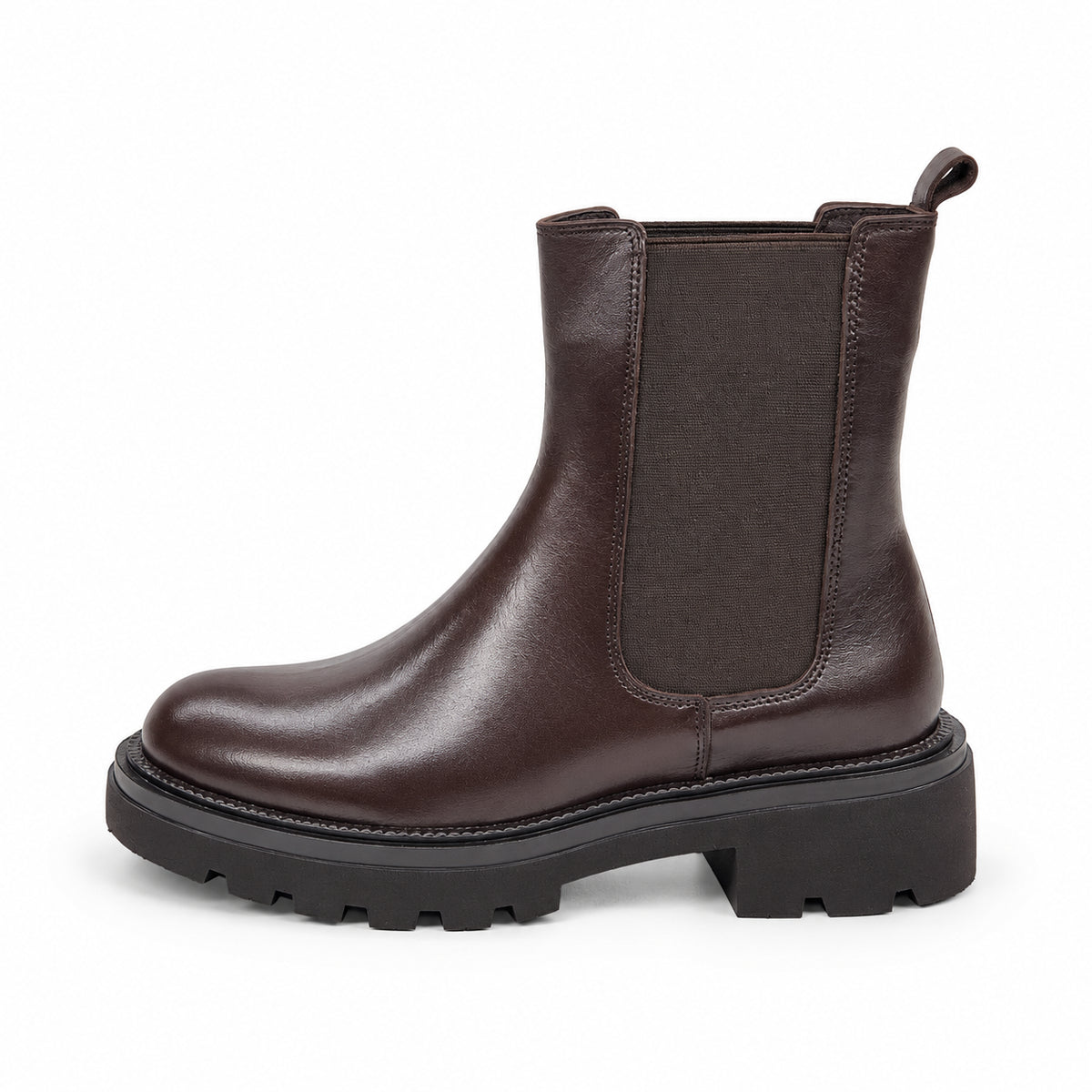 Stivaletti chelsea donna Dafne marrone testa di moro in pelle senza zip con elastici laterali e suola carrarmato
