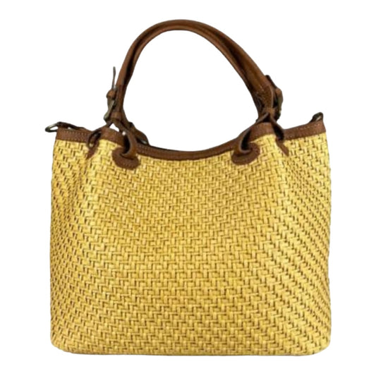 BORSA IN RAFIA E PELLE