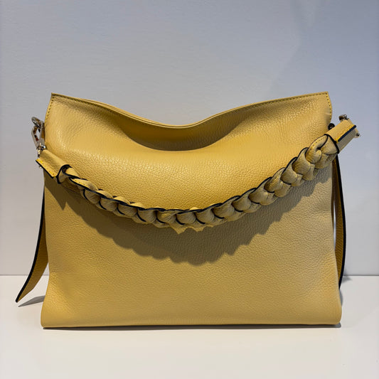 BORSA IN PELLE GIALLA CON DETTAGLIO INTRECCIO