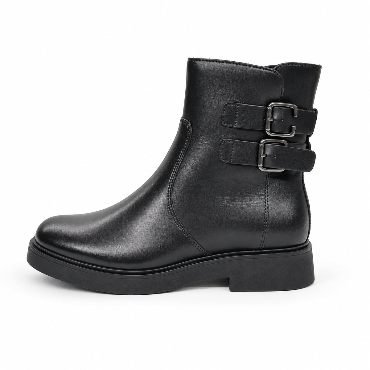 Stivaletti Donna in Pelle Nera con Doppia Fibbia Cinzia Soft – Eleganti e Comodi, cerniera interna e tacco basso