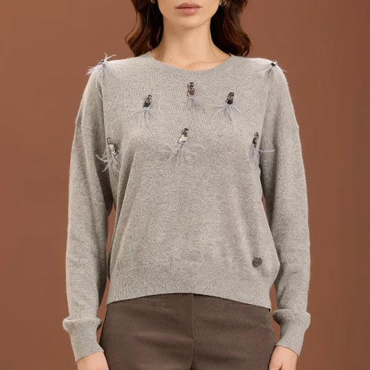 Girocollo in angora con applicazioni