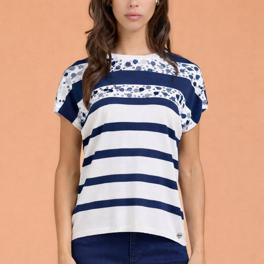 T-shirt righe e paillettes - Blu