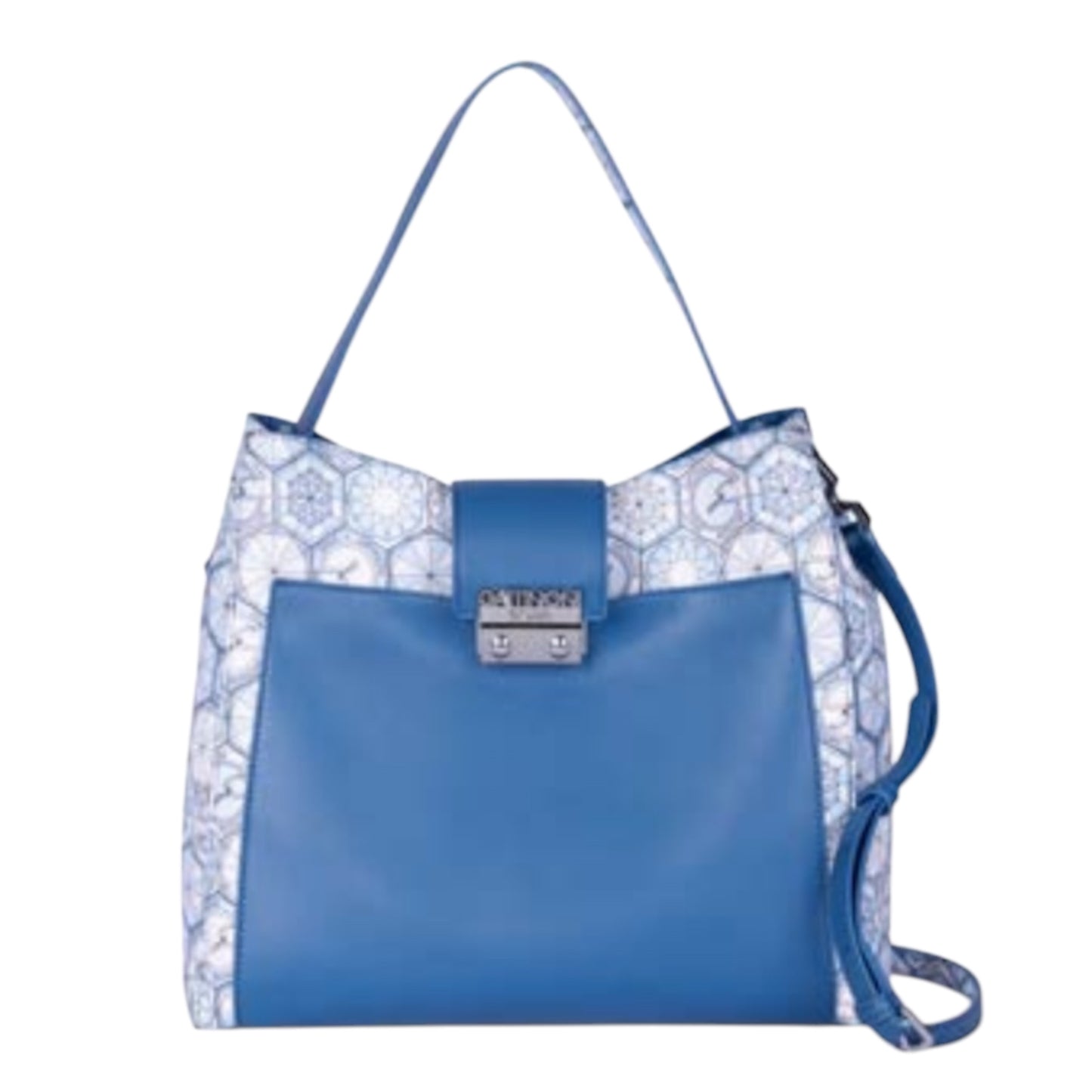 Borsa Gattinoni in pelle blu avio con stampa