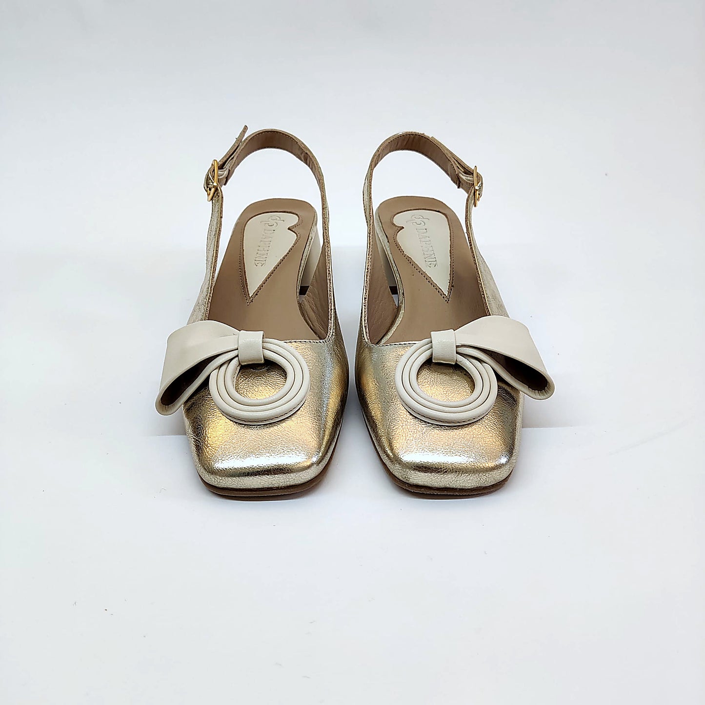Scarpa Slingback in Pelle con Tacco 3 cm-oro