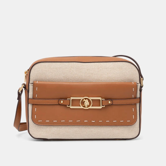 Borsa U.S. Polo Assn in pelle cuoio e tessuto a tracolla
