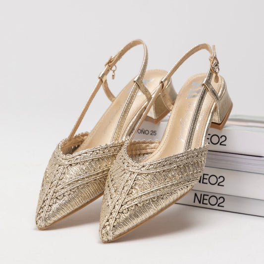 Scarpa Slingback a Punta con tacco 3 cm - Oro