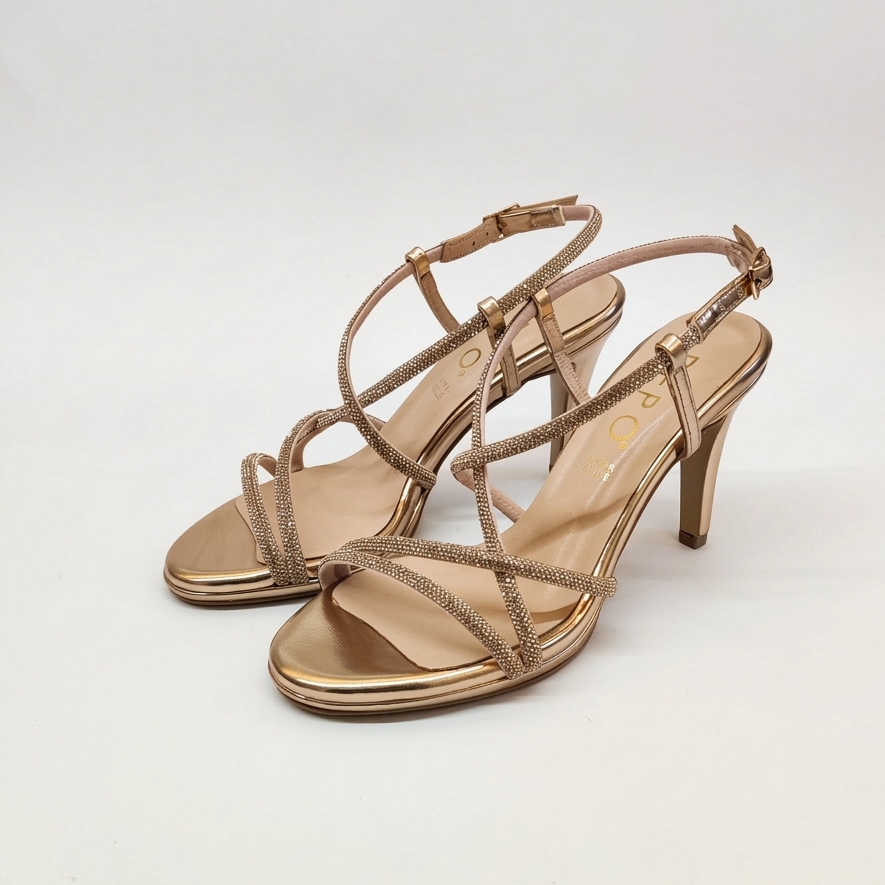 Sandali gioiello in pelle con strass - cipria