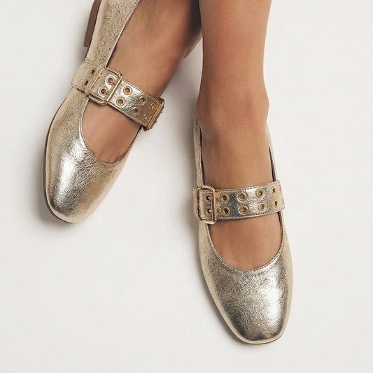 Ballerina Flat con cinturino gold
