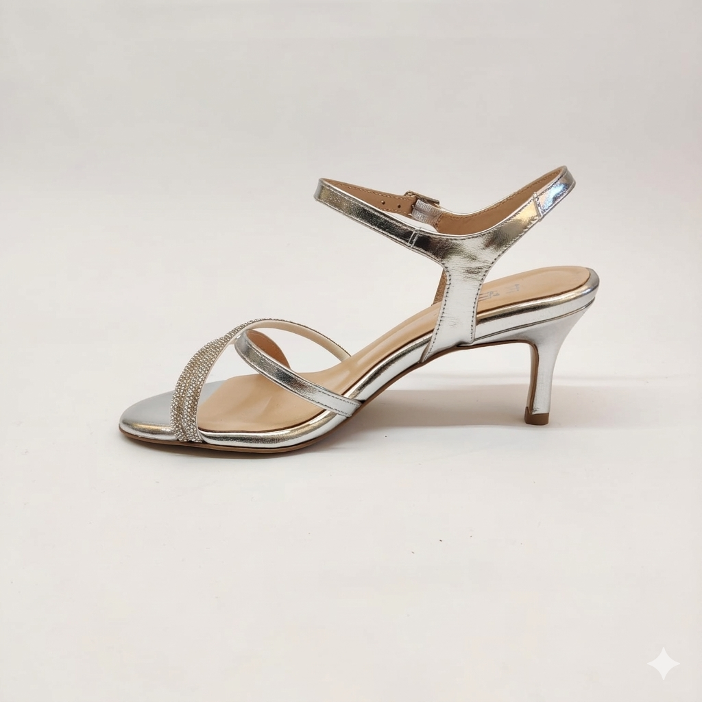 Sandali gioiello in pelle con tacco - argento
