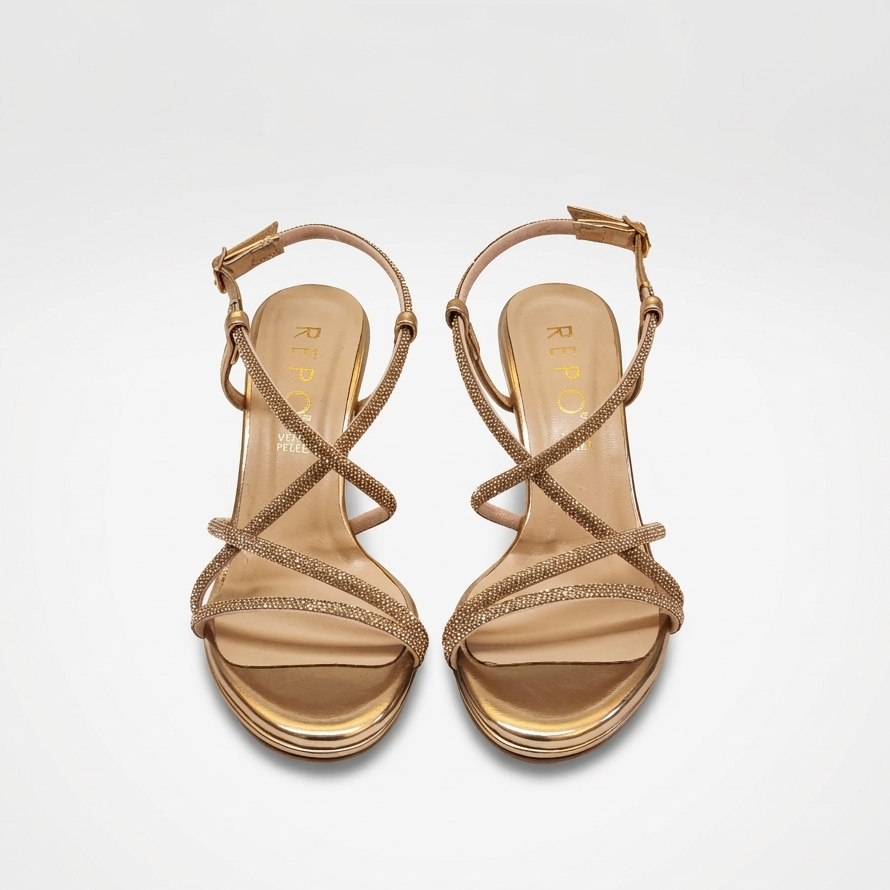 Sandali gioiello in pelle con strass - cipria