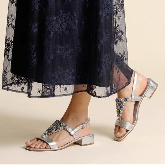 Sandali gioiello in pelle argento