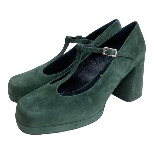 SCARPA CHARLESTON IN PELLE SCAMOSCIATA VERDE BOSCO CON PLATEAU