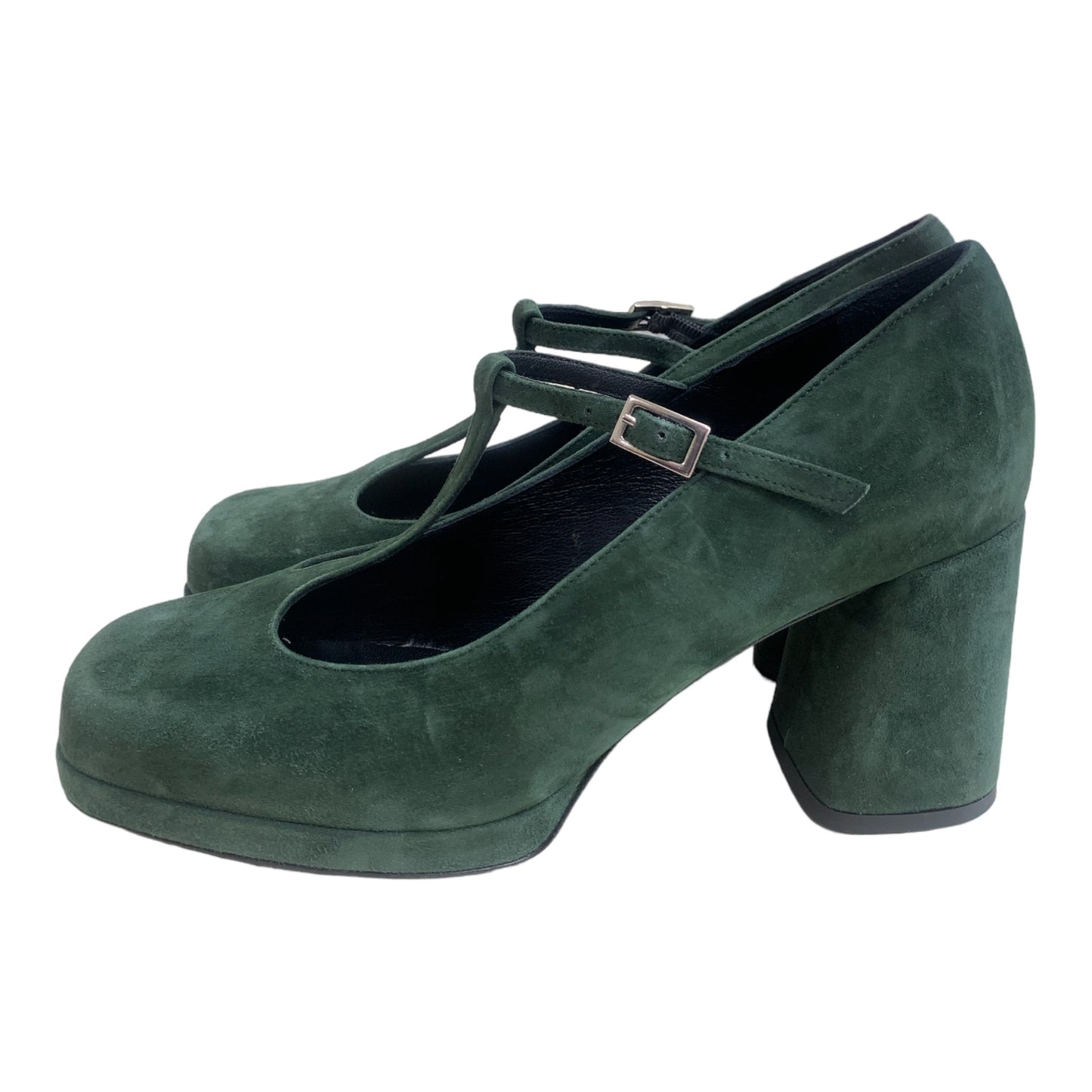 SCARPA CHARLESTON IN PELLE SCAMOSCIATA VERDE BOSCO CON PLATEAU