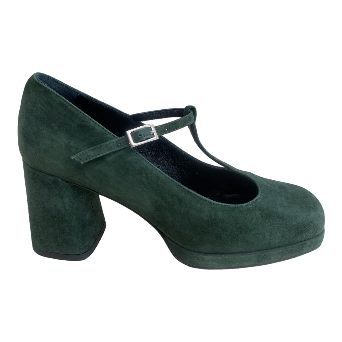 SCARPA CHARLESTON IN PELLE SCAMOSCIATA VERDE BOSCO CON PLATEAU