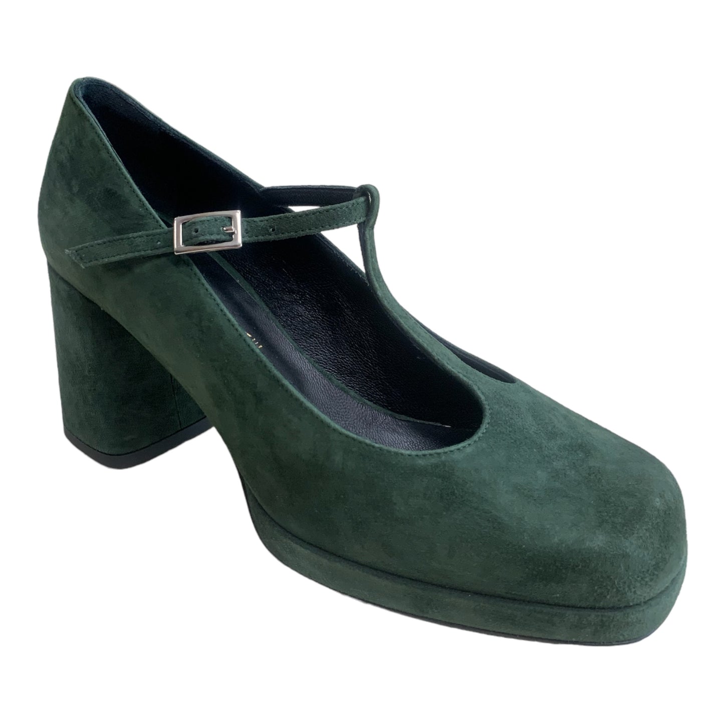 SCARPA CHARLESTON IN PELLE SCAMOSCIATA VERDE BOSCO CON PLATEAU