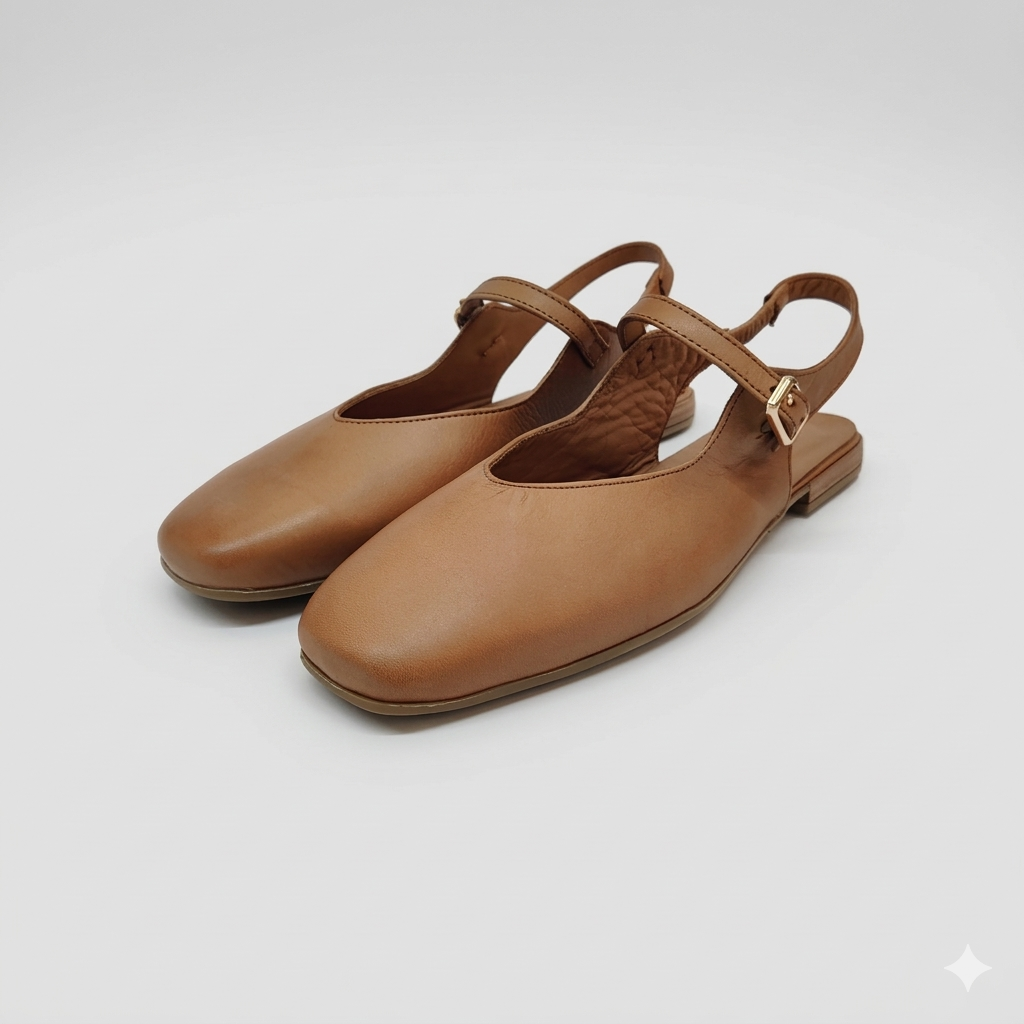 Scarpa Slingback flat in Pelle con cinturino