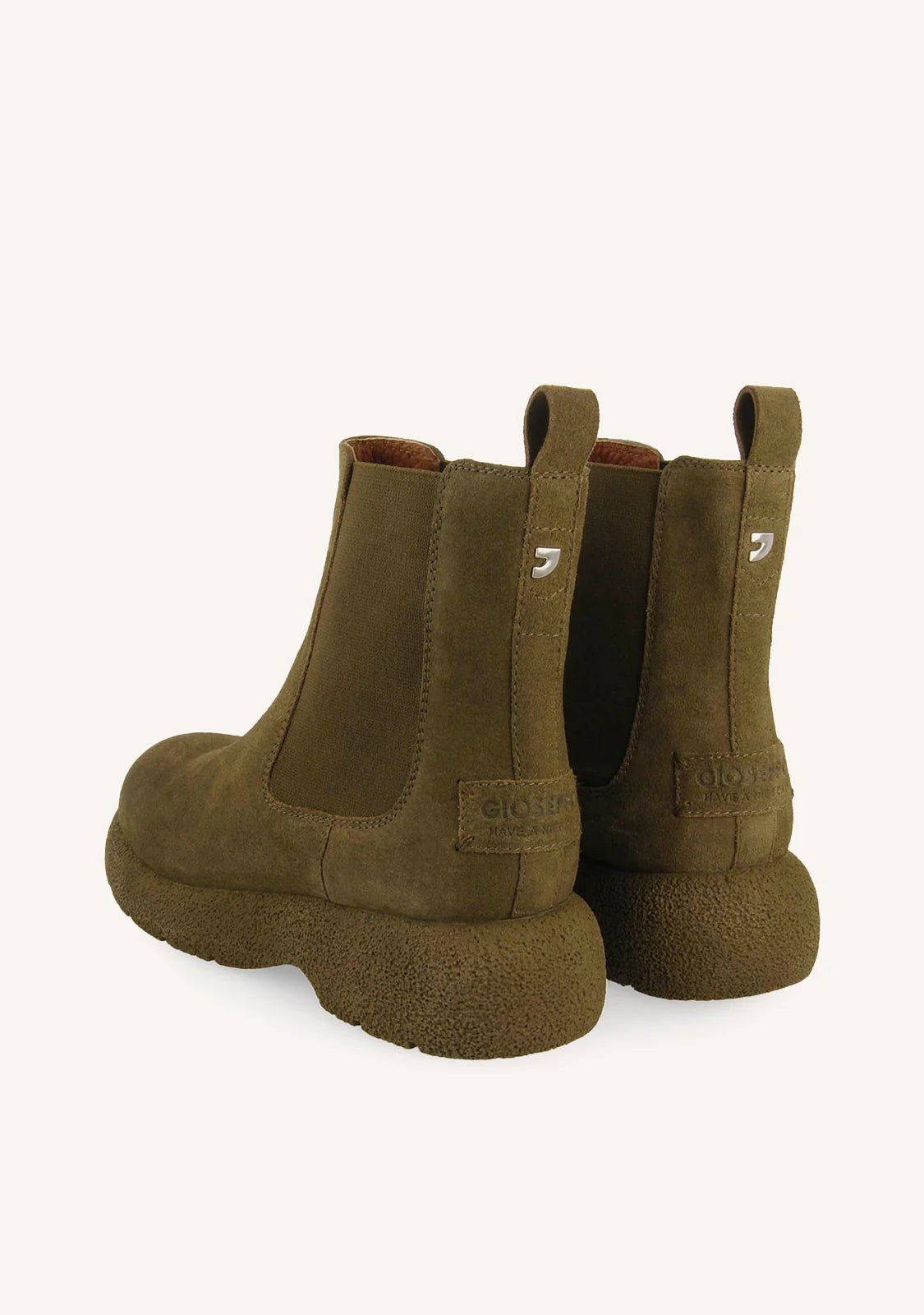 Stivaletti Chelsea boot da donna Gioseppo in camoscio kaki / verde oliva con elastici laterali e suola effetto crepe