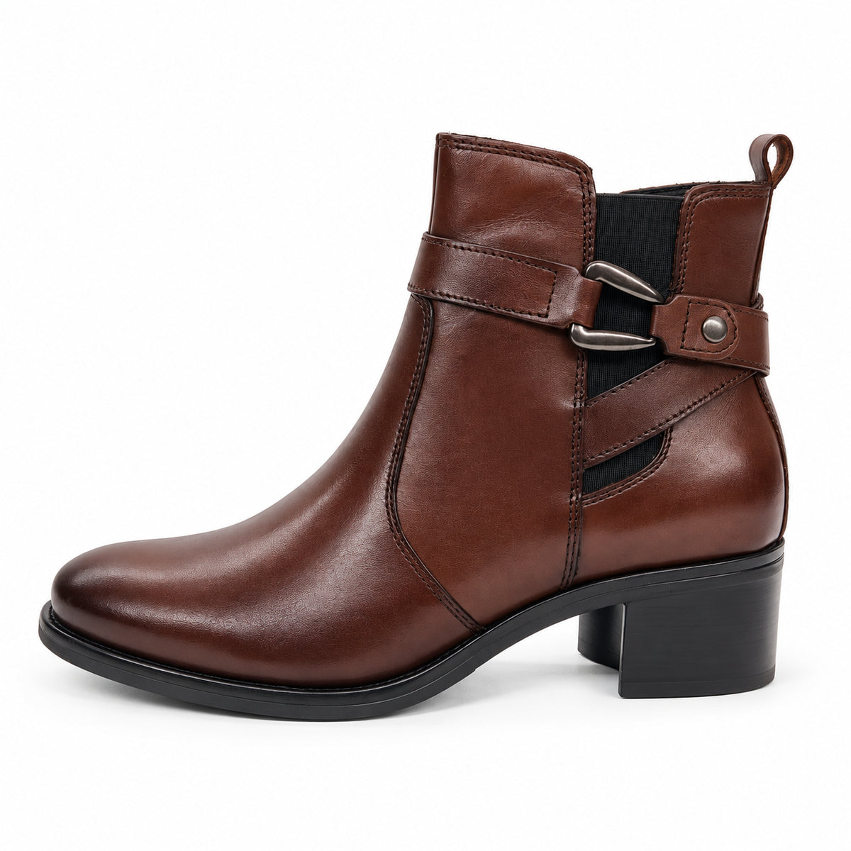 Stivaletti Classici in Pelle Marrone con Tacco