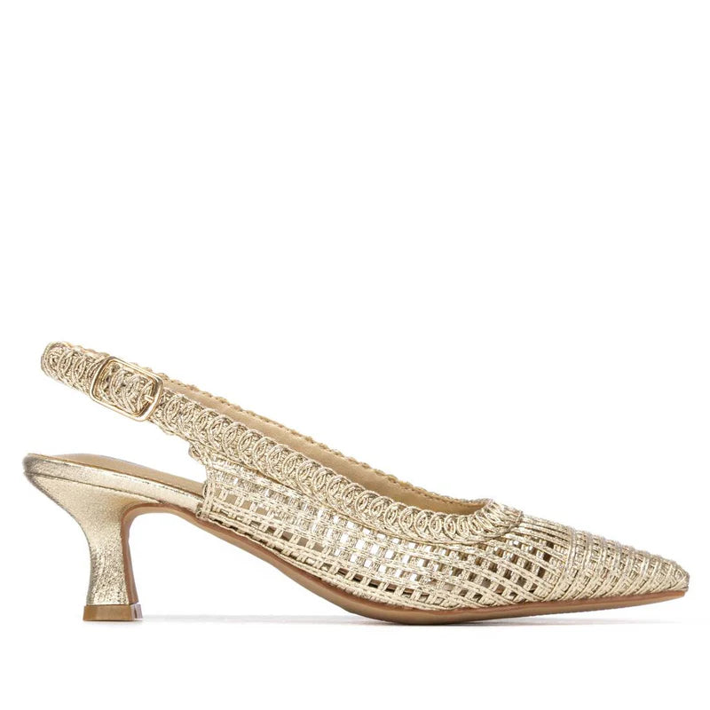 Slingback oro in pelle traforata