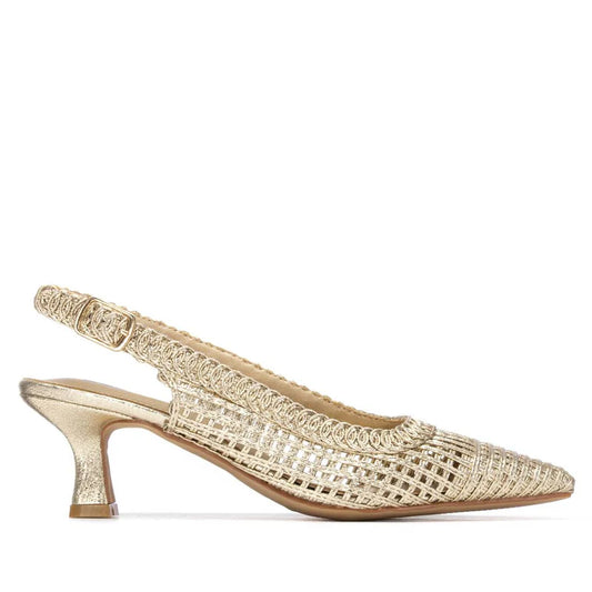 Slingback oro in pelle traforata