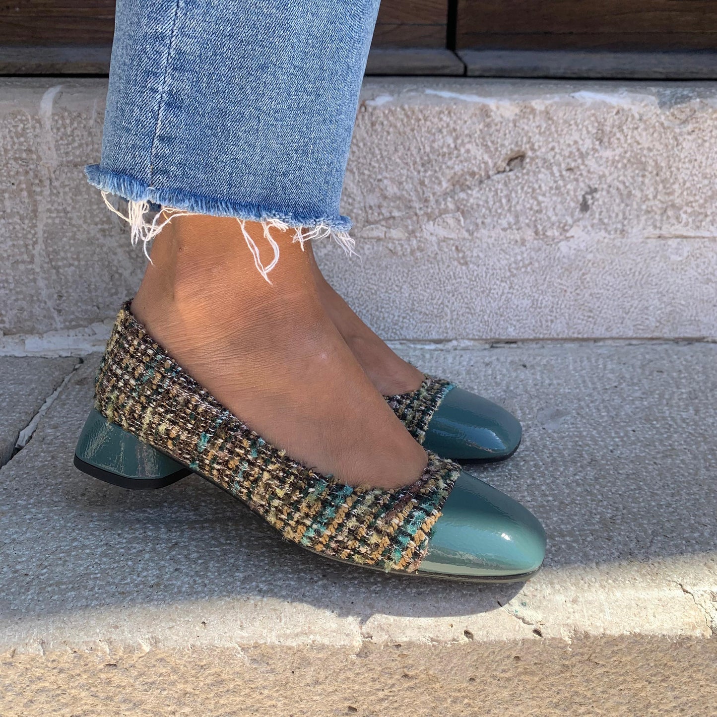 Scarpa Manila in tweed e vernice