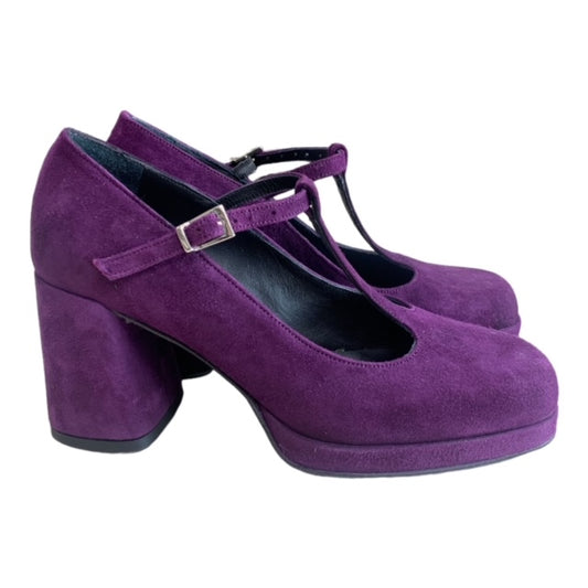 SCARPA CHARLESTON IN PELLE SCAMOSCIATA VIOLA CON PLATEAU