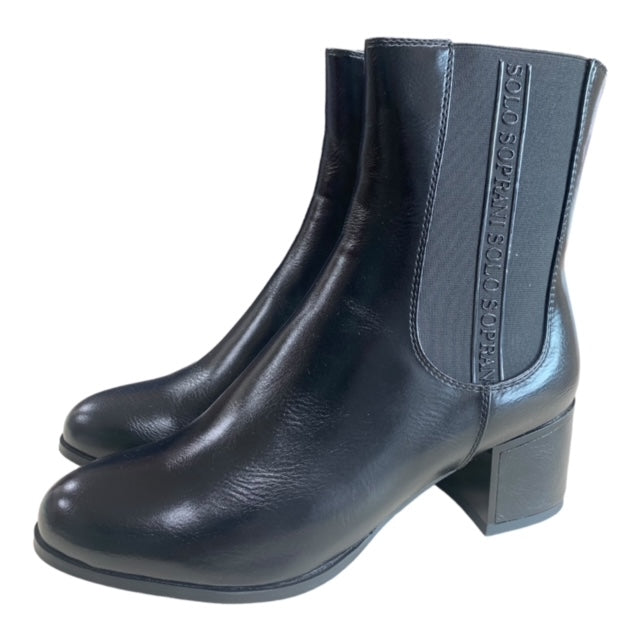 STIVALETTO NERO IN PELLE CON TACCO QUADRATO DA 5 CM