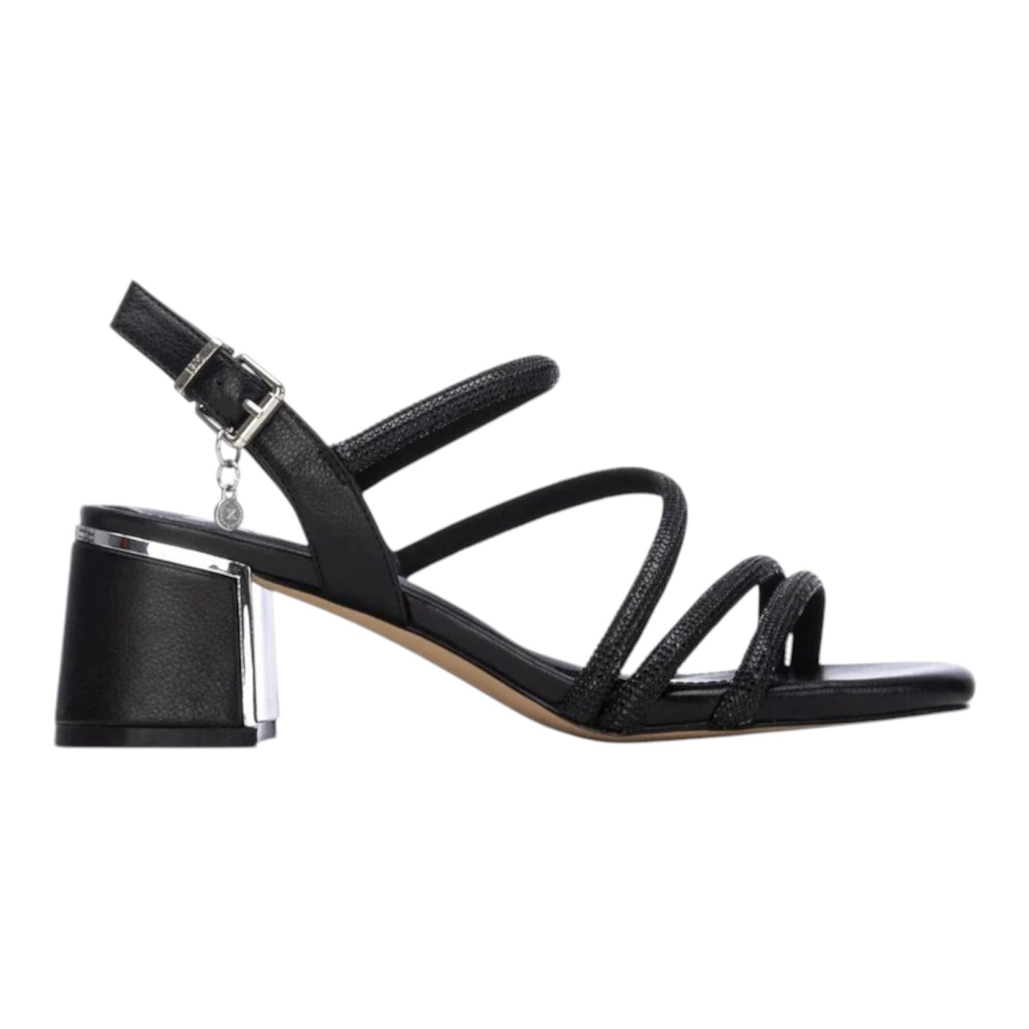 Sandali con fasce e strass - Nero