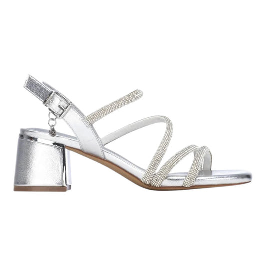 Sandali con fasce e strass - Argento