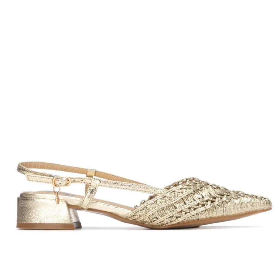 Scarpa Slingback a Punta con tacco 3 cm - Oro