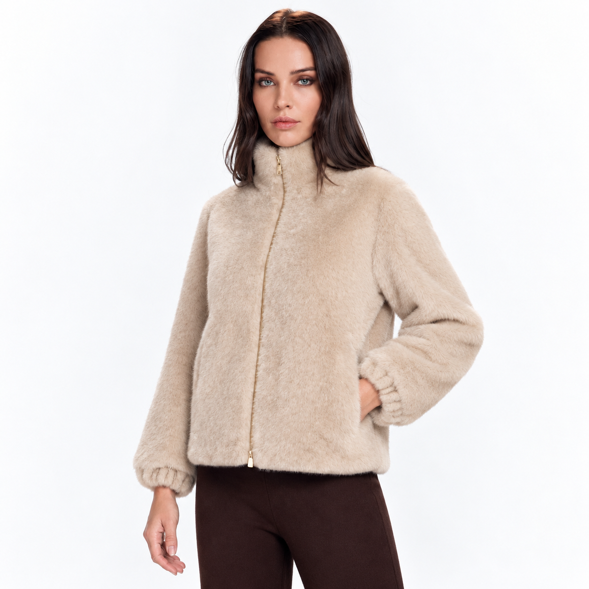 Pelliccia con zip beige Take.two