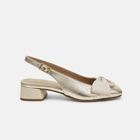 Scarpa Slingback in Pelle con Tacco 3 cm-oro