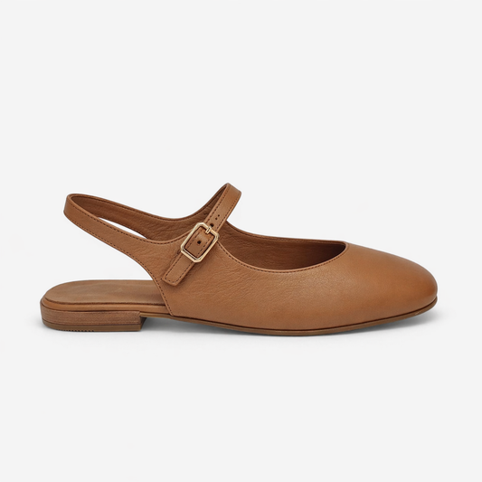 Scarpa Slingback flat in Pelle con cinturino
