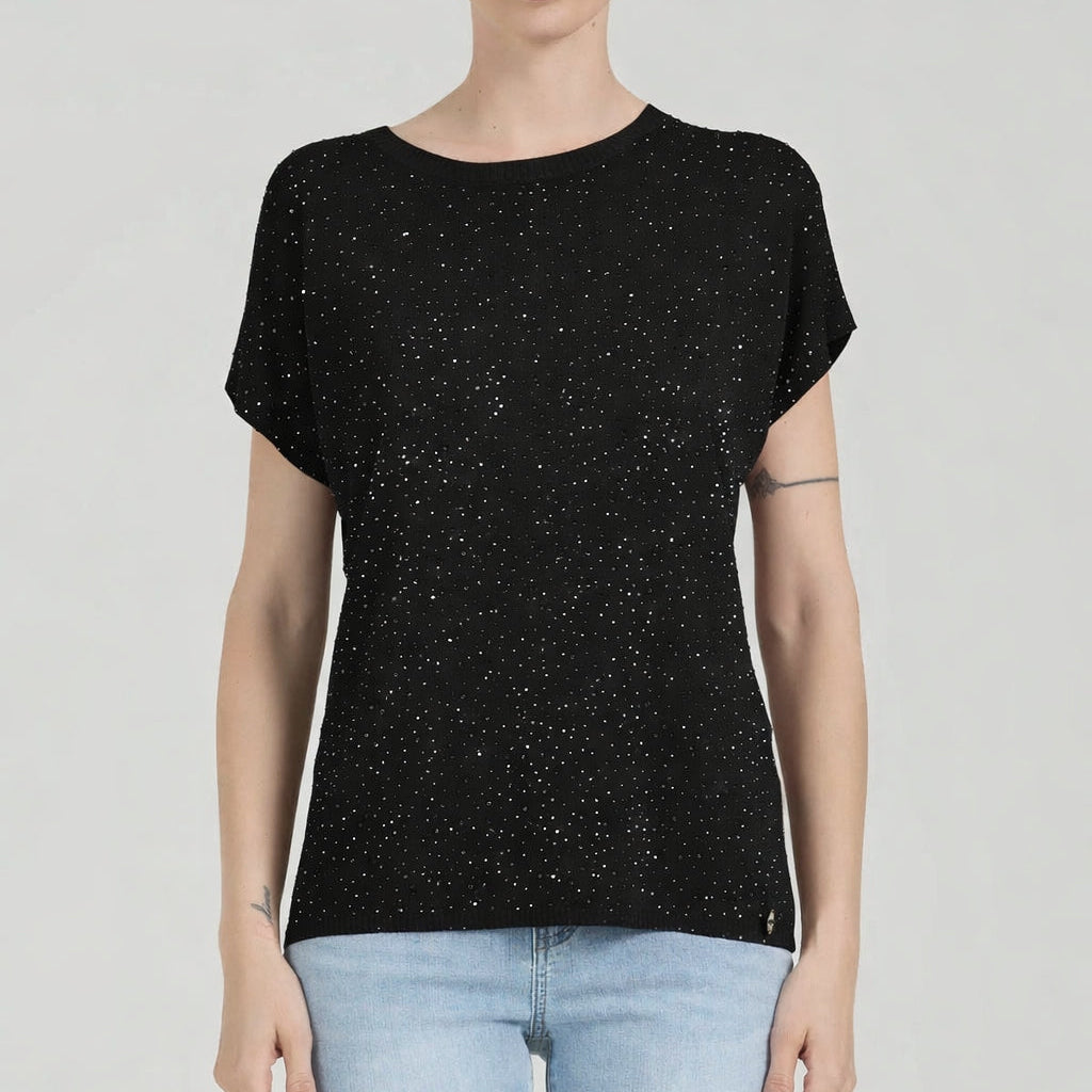 T-shirt con strass - Nero