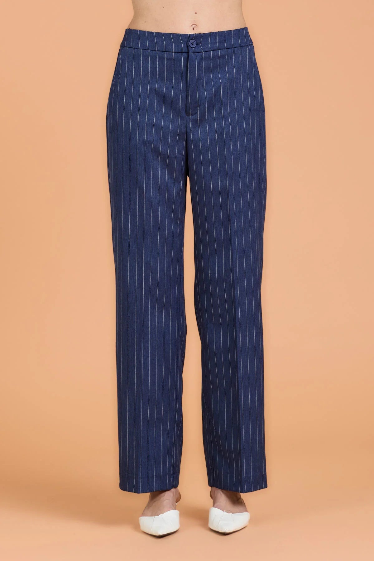 Pantalone tailleur gessato blu